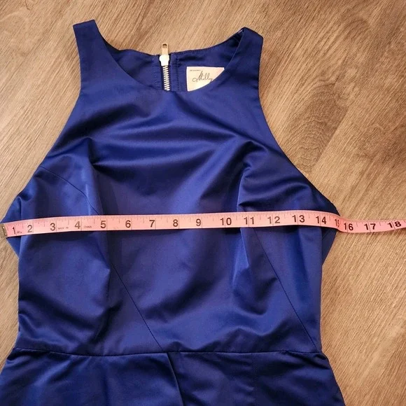 MILLY NY Italian Asymmetrical Peplum Sheath Dress Blue 2 Quiet Luxury Cocktail - Picture 14 of 15